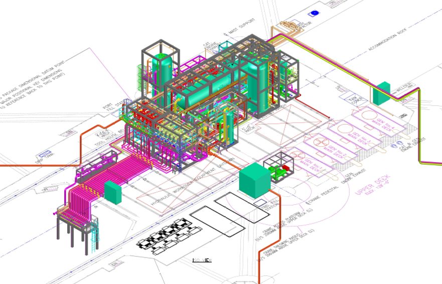 3D engineering rendering of a MOPU topsides equipment package